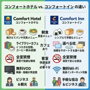 コンフォートホテルとコンフォートインの違いを比較｜料金や朝食や立地の特徴