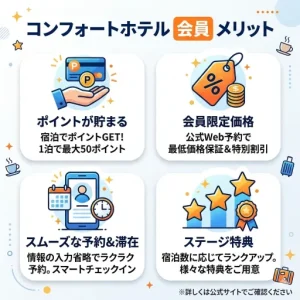 コンフォートホテルの会員メリットとは？無料登録や特典・注意点まとめ
