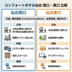 コンフォートホテル仙台西口と東口の違いを比較｜出張や観光でおすすめはどっち