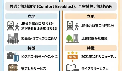 コンフォートホテル仙台西口と東口の違いを比較｜出張や観光でおすすめはどっち