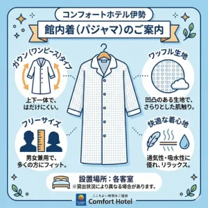 コンフォートホテル伊勢のパジャマはどんな部屋着？サイズやアメニティも解説