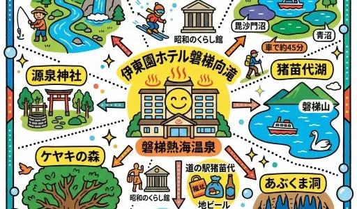 伊東園ホテル磐梯向滝周辺観光の完全ガイド！定番スポットと温泉街散策